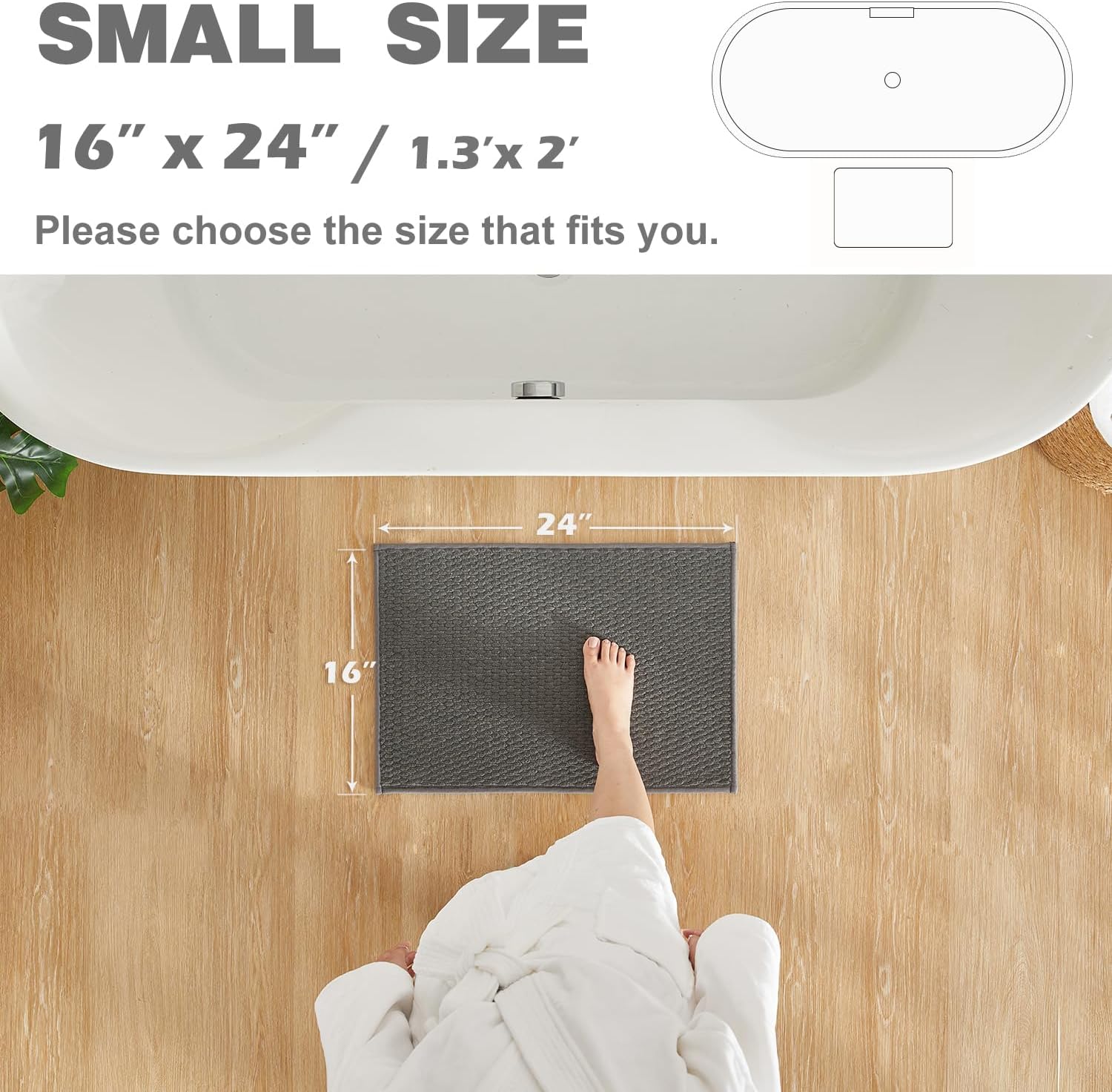 TYUU Bathroom Rugs Non Slip Washable, Super Absorbent Thin Bath Mat Small Quick Dry Low Pile Bathroom Rug, Dark Grey 16"x24" - Image 2