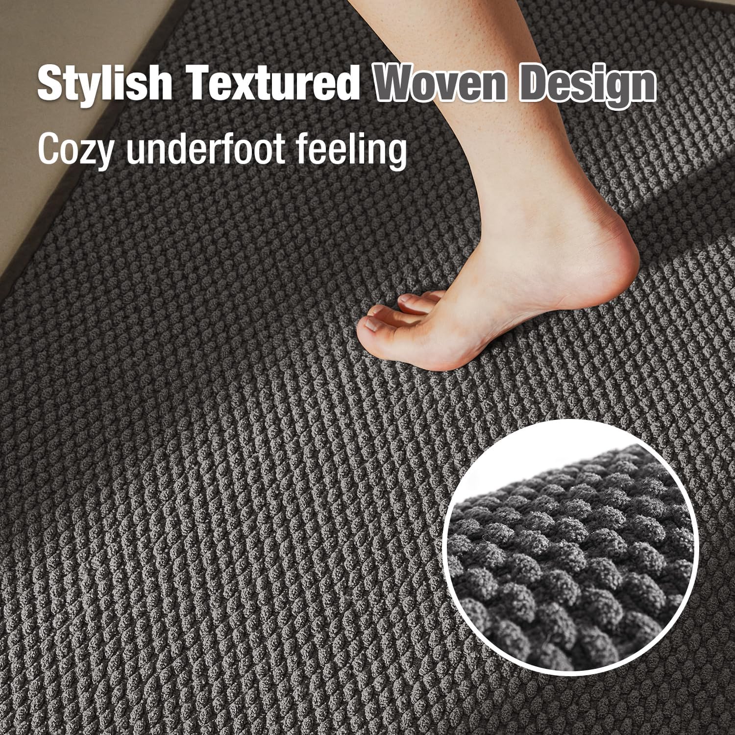 TYUU Bathroom Rugs Non Slip Washable, Super Absorbent Thin Bath Mat Small Quick Dry Low Pile Bathroom Rug, Dark Grey 16"x24" - Image 3