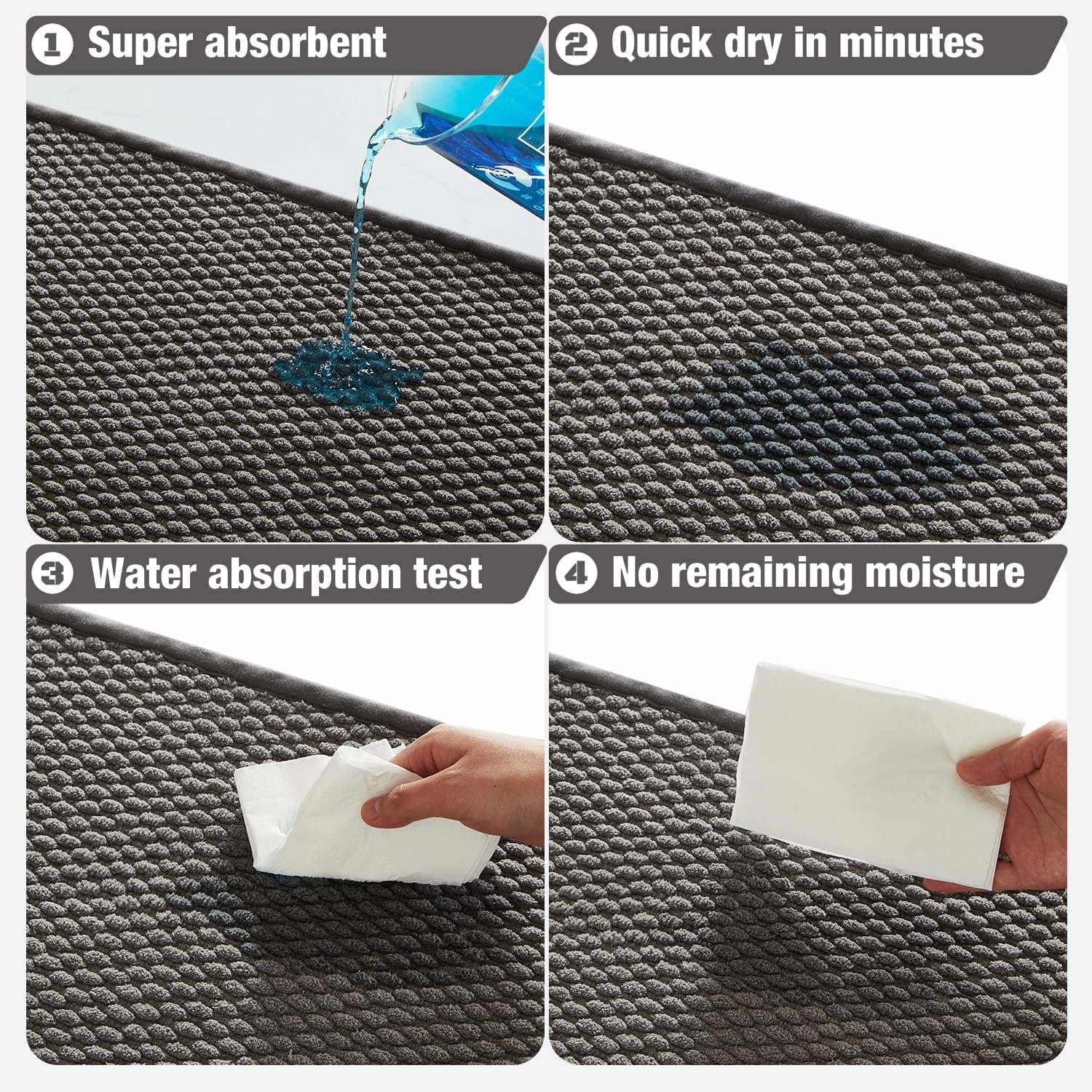 TYUU Bathroom Rugs Non Slip Washable, Super Absorbent Thin Bath Mat Small Quick Dry Low Pile Bathroom Rug, Dark Grey 16"x24" - Image 8