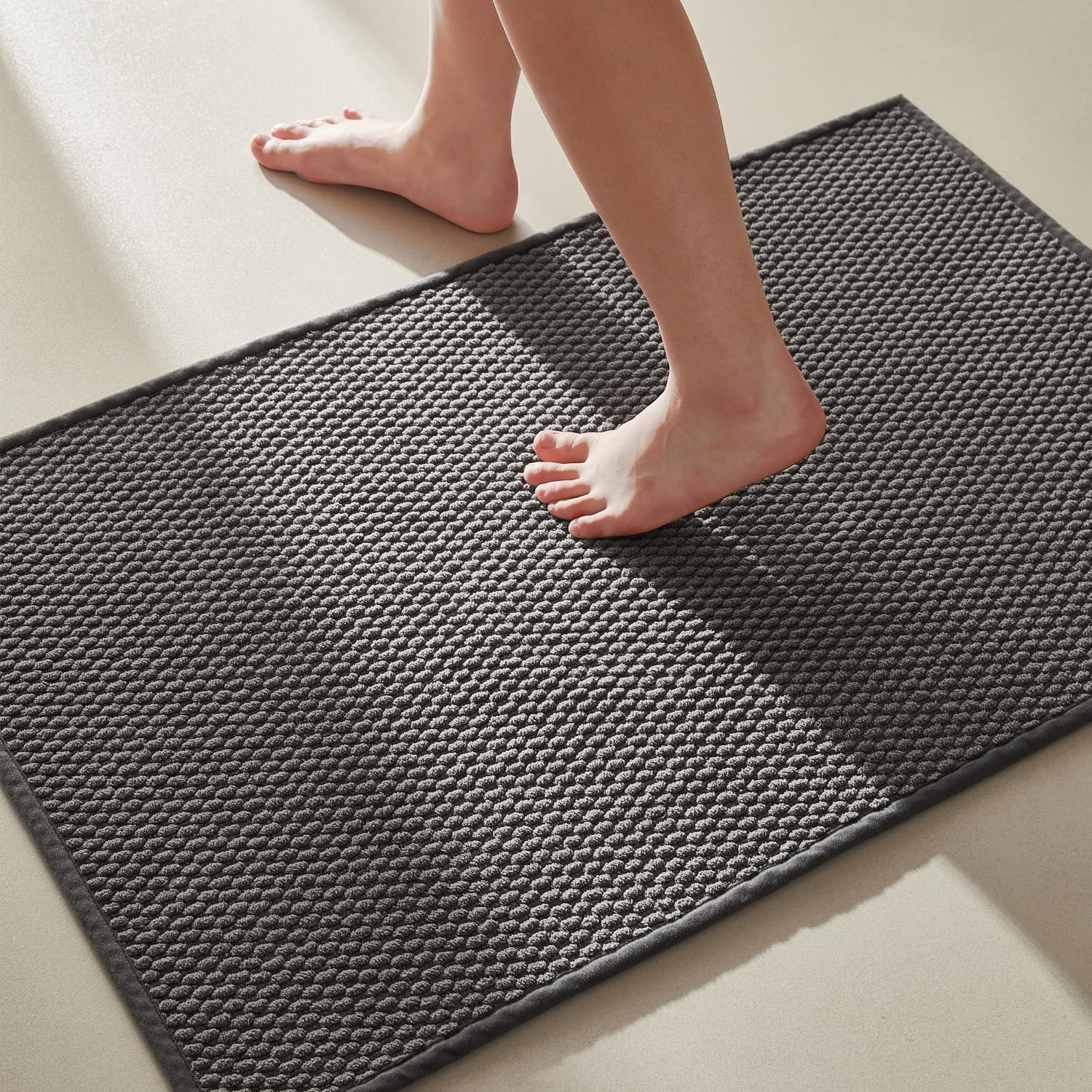 TYUU Bathroom Rugs Non Slip Washable, Super Absorbent Thin Bath Mat Small Quick Dry Low Pile Bathroom Rug, Dark Grey 16"x24" - Image 9