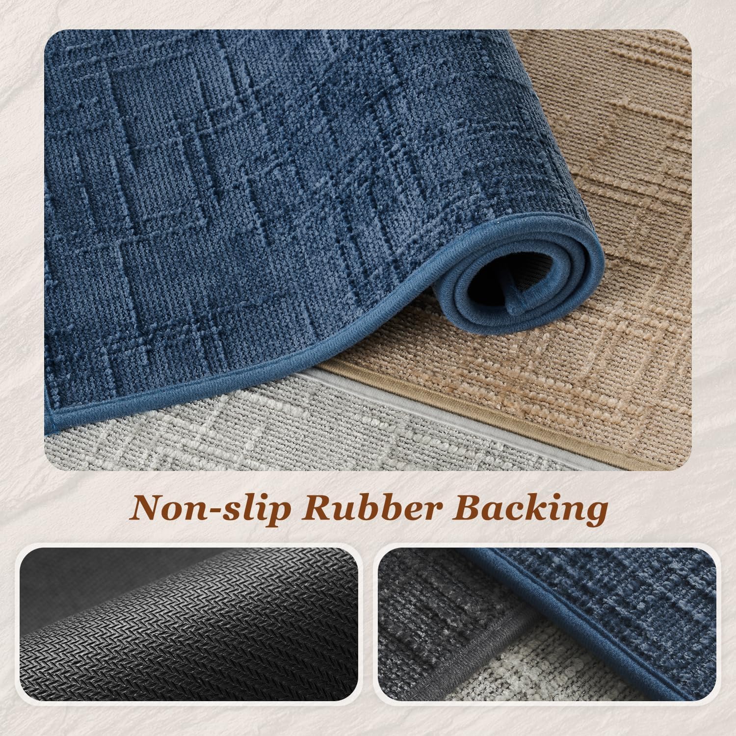 AMOAMI Bath Mat Non Slip Super Absorbent Quick Dry Bath Mats for Bathroom Floor Rubber Backing Washable Bathroom Rugs Modern Woven Jacquard Mat, Beside Tub Bath Rugs, 17" x 24", Blue - Image 3