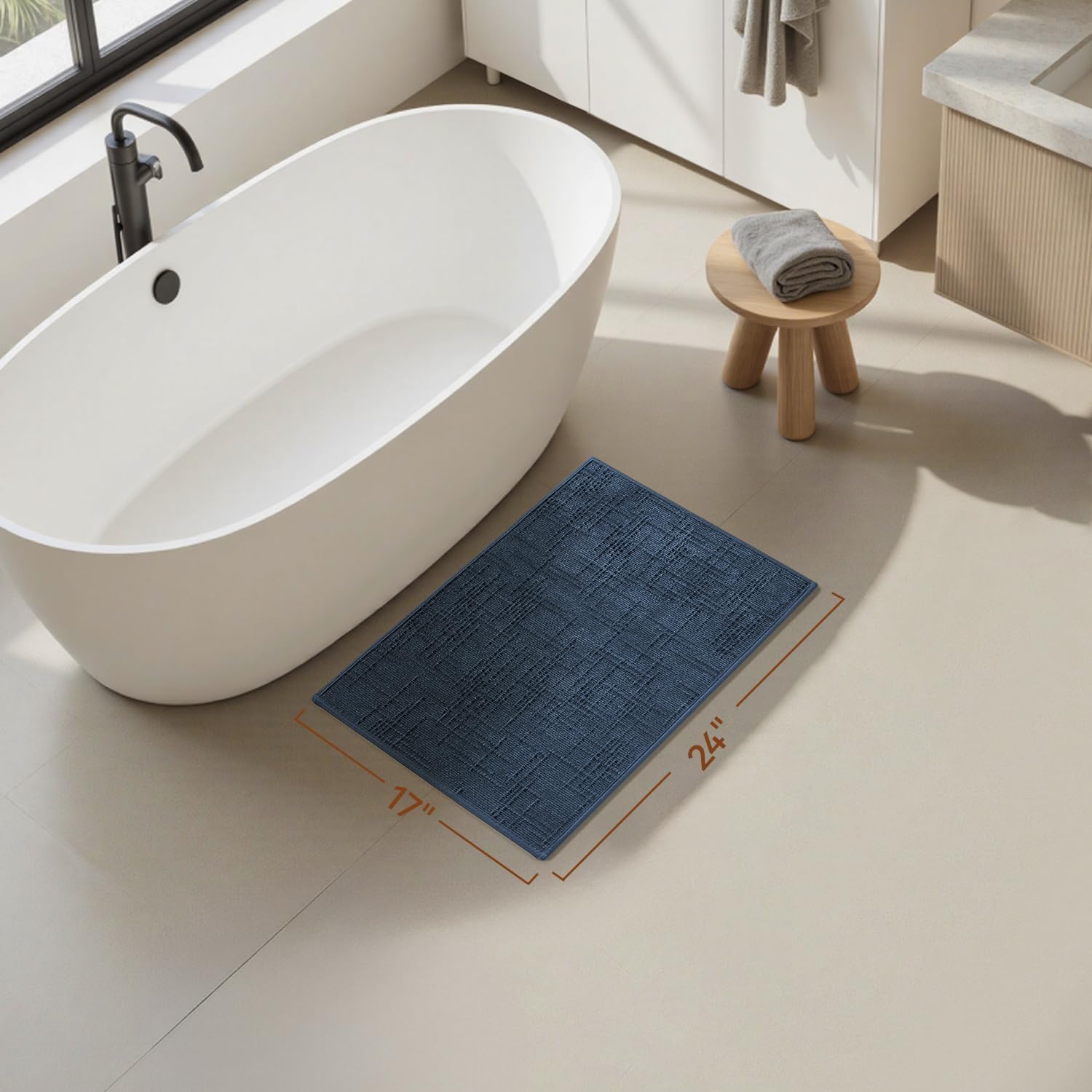 AMOAMI Bath Mat Non Slip Super Absorbent Quick Dry Bath Mats for Bathroom Floor Rubber Backing Washable Bathroom Rugs Modern Woven Jacquard Mat, Beside Tub Bath Rugs, 17" x 24", Blue - Image 6