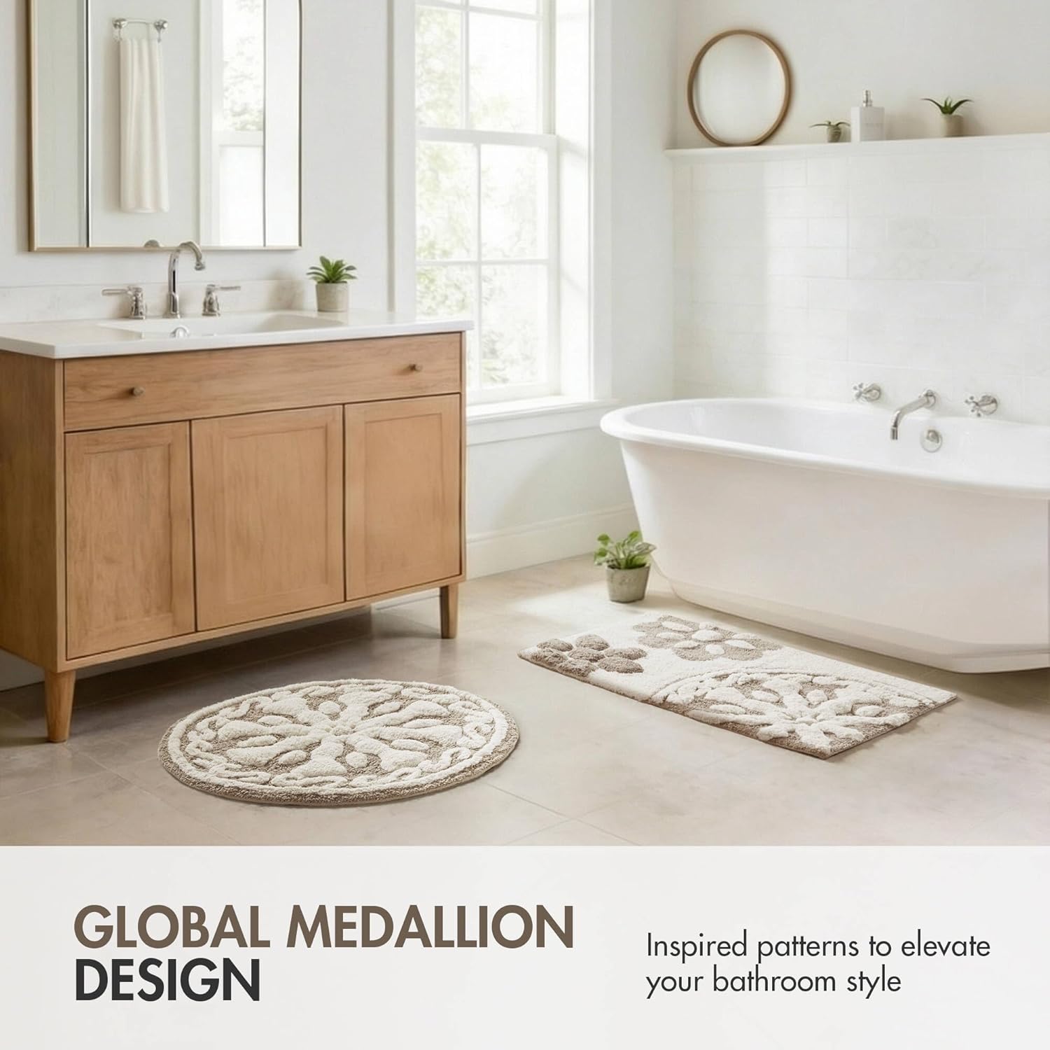 Madison Park Casablanca 100% Cotton Tufted Bathroom Rugs Luxurious Plush Medallion Floral Pattern Bath Mat Absorbent, Quick Dry, Spa Design Shower Room Décor, Rectangle 20" x 30", Taupe - Image 2