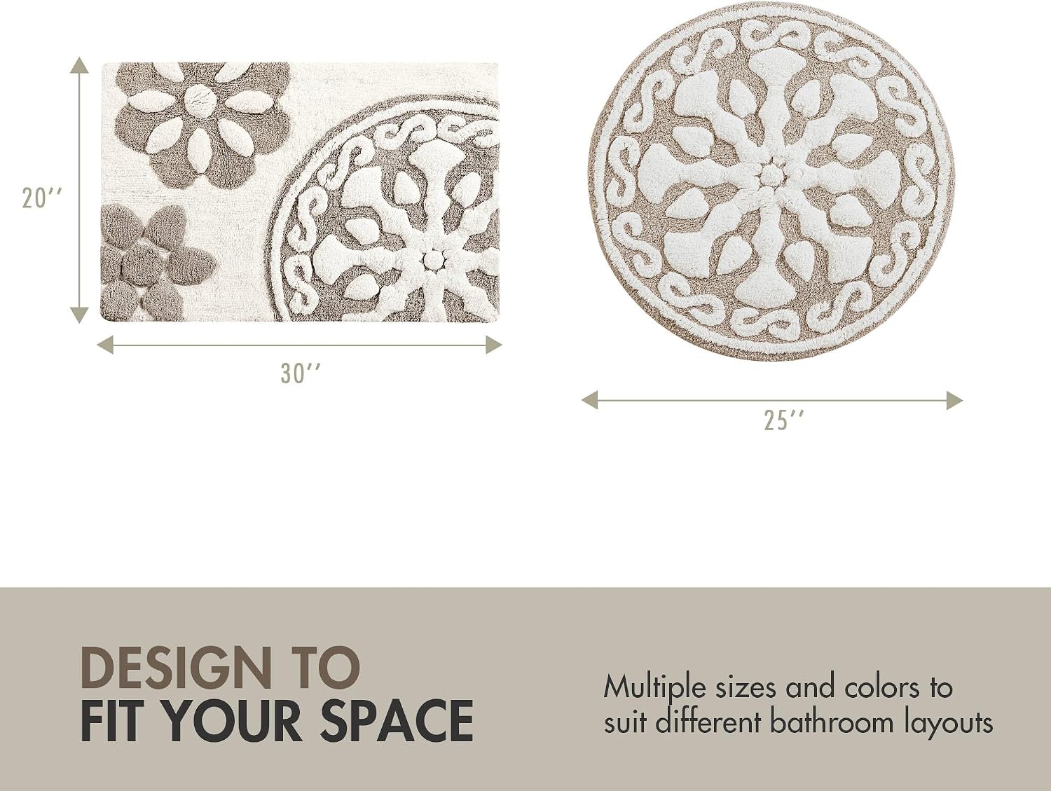 Madison Park Casablanca 100% Cotton Tufted Bathroom Rugs Luxurious Plush Medallion Floral Pattern Bath Mat Absorbent, Quick Dry, Spa Design Shower Room Décor, Rectangle 20" x 30", Taupe - Image 3