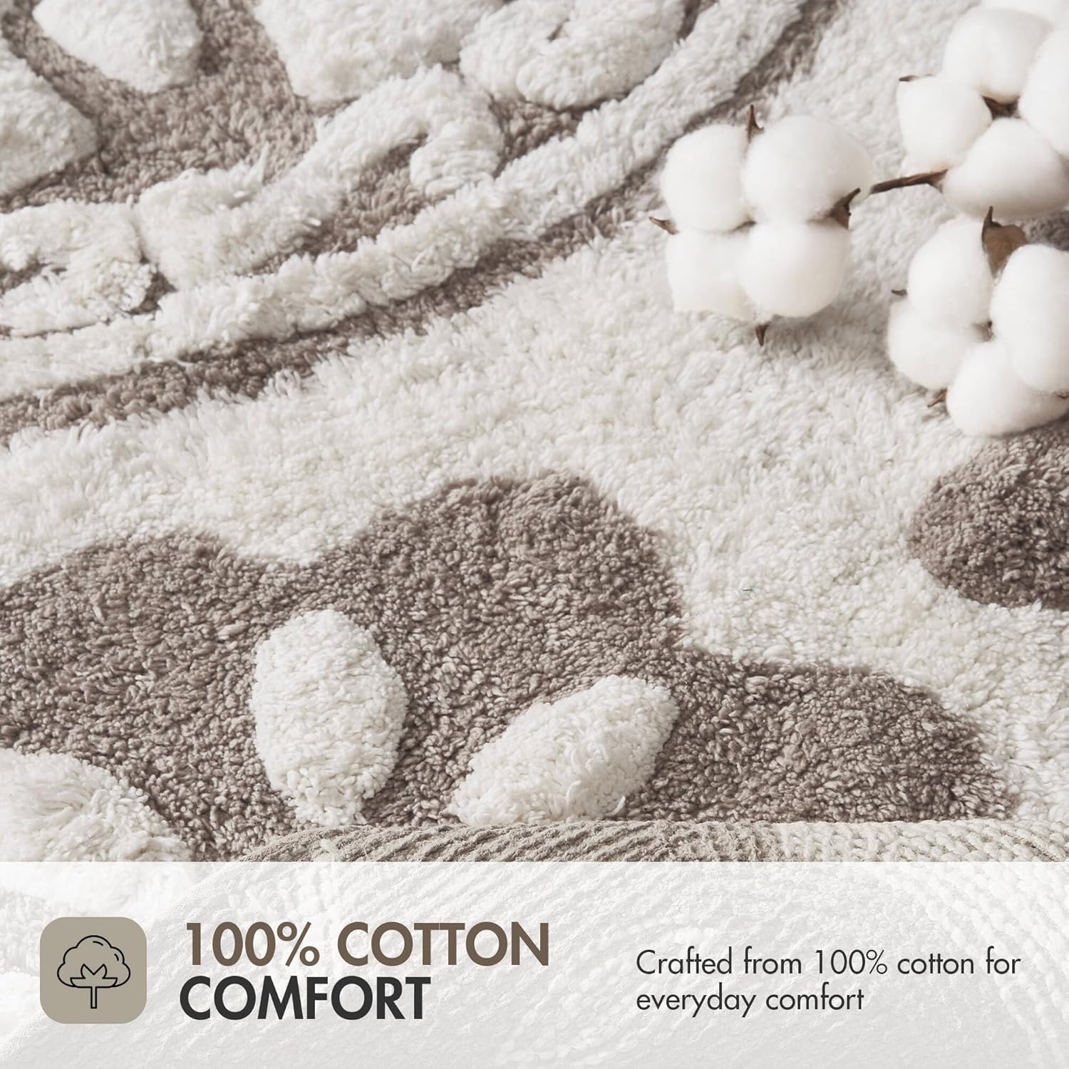 Madison Park Casablanca 100% Cotton Tufted Bathroom Rugs Luxurious Plush Medallion Floral Pattern Bath Mat Absorbent, Quick Dry, Spa Design Shower Room Décor, Rectangle 20" x 30", Taupe - Image 5