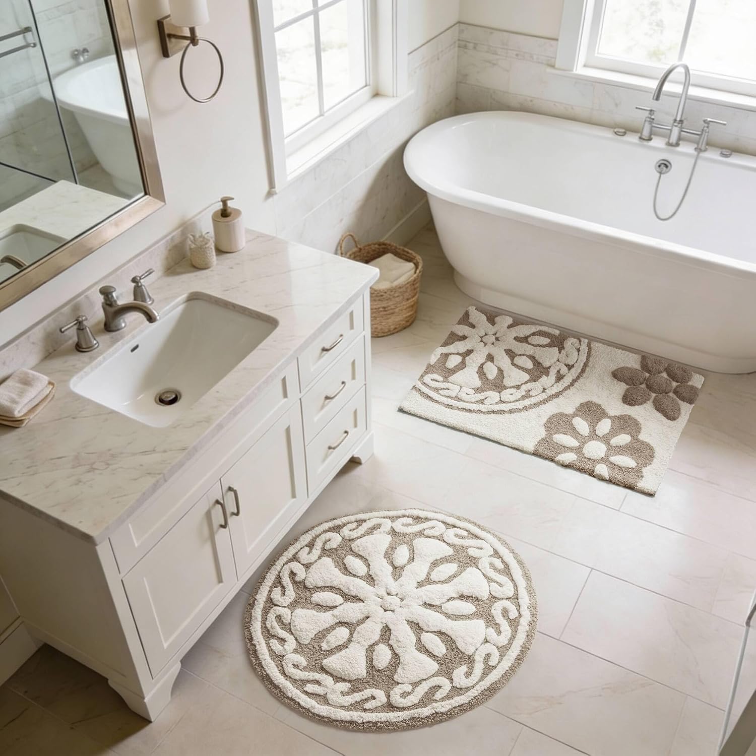 Madison Park Casablanca 100% Cotton Tufted Bathroom Rugs Luxurious Plush Medallion Floral Pattern Bath Mat Absorbent, Quick Dry, Spa Design Shower Room Décor, Rectangle 20" x 30", Taupe - Image 8
