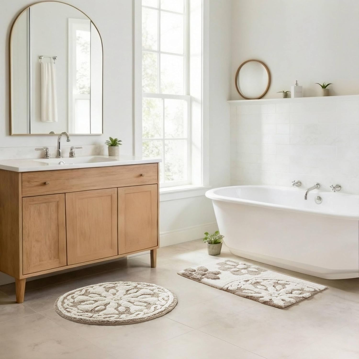 Madison Park Casablanca 100% Cotton Tufted Bathroom Rugs Luxurious Plush Medallion Floral Pattern Bath Mat Absorbent, Quick Dry, Spa Design Shower Room Décor, Rectangle 20" x 30", Taupe - Image 9