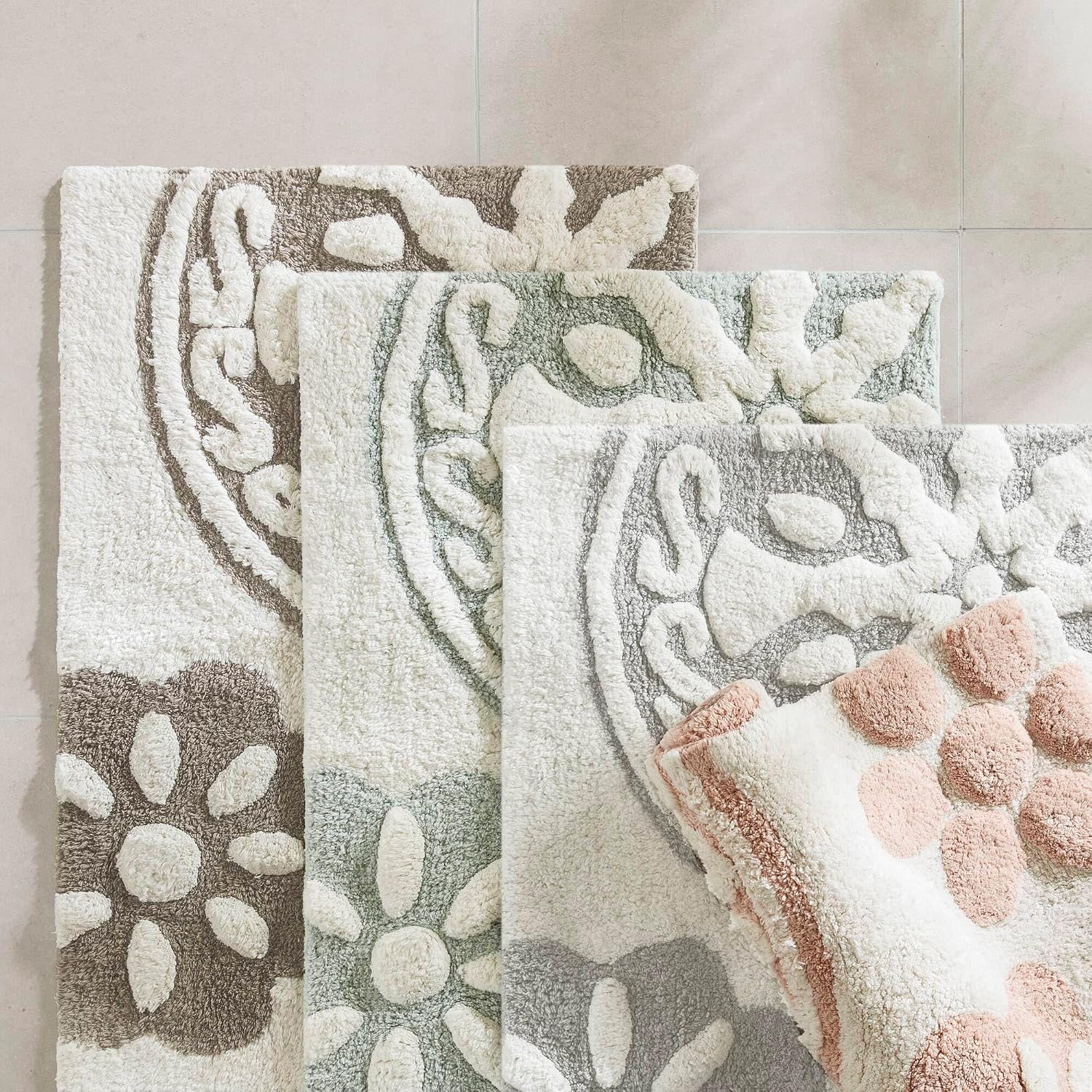 Madison Park Casablanca 100% Cotton Tufted Bathroom Rugs Luxurious Plush Medallion Floral Pattern Bath Mat Absorbent, Quick Dry, Spa Design Shower Room Décor, Rectangle 20" x 30", Taupe - Image 10