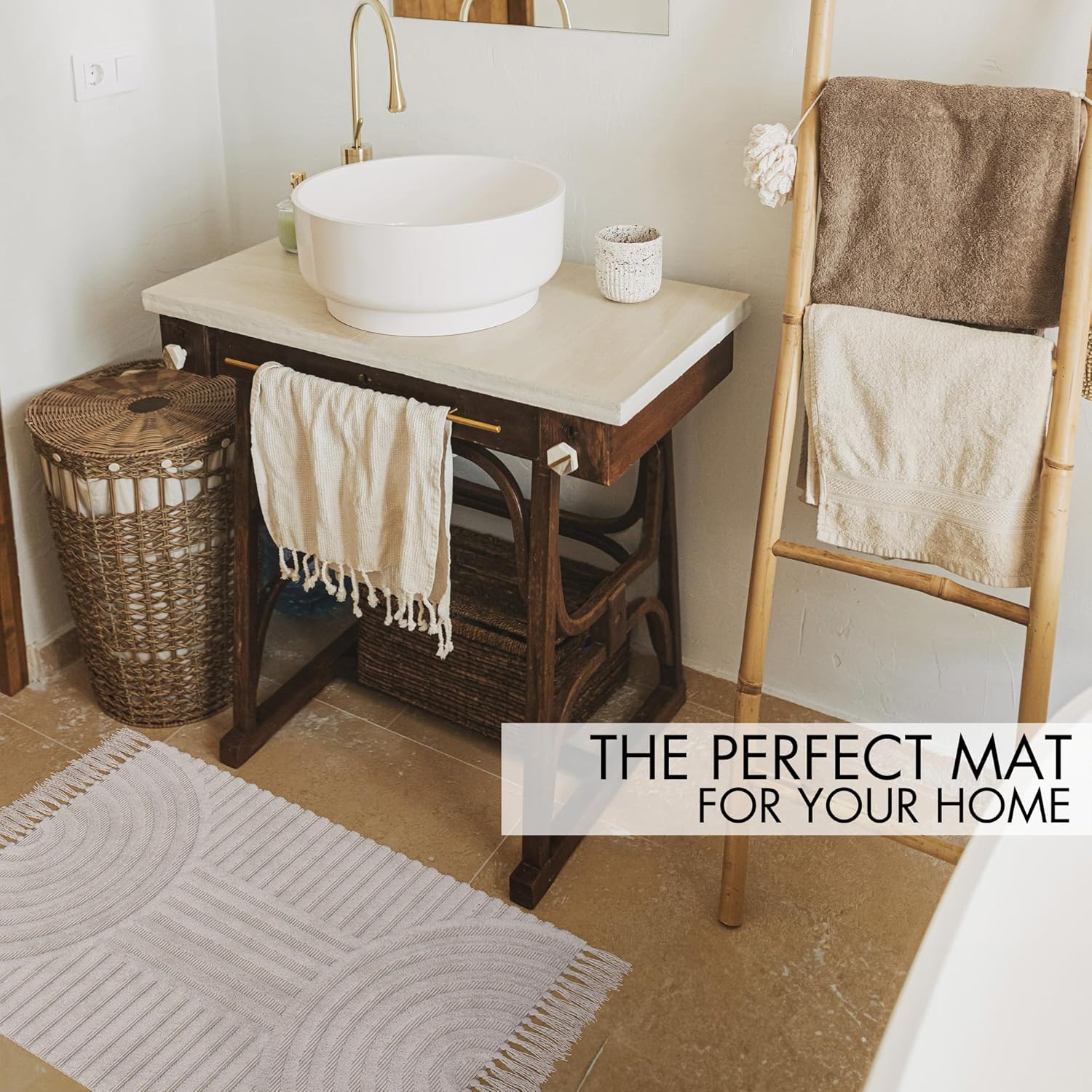 KIBAGA Beautiful Boho Rug with Tassels for Your Bathroom - Soft 2 x 3 ft. Cotton Rug Fits Perfectly Into Your Bath - Washable, Non-Slip Mat Ideal to Enhance Any Modern Home Decor, 24 x 36 inch - Image 3