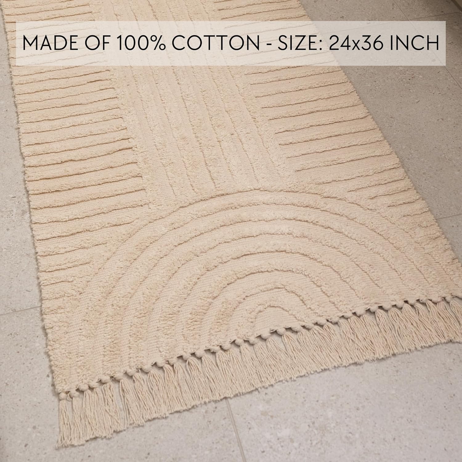 KIBAGA Beautiful Boho Rug with Tassels for Your Bathroom - Soft 2 x 3 ft. Cotton Rug Fits Perfectly Into Your Bath - Washable, Non-Slip Mat Ideal to Enhance Any Modern Home Decor, 24 x 36 inch - Image 4