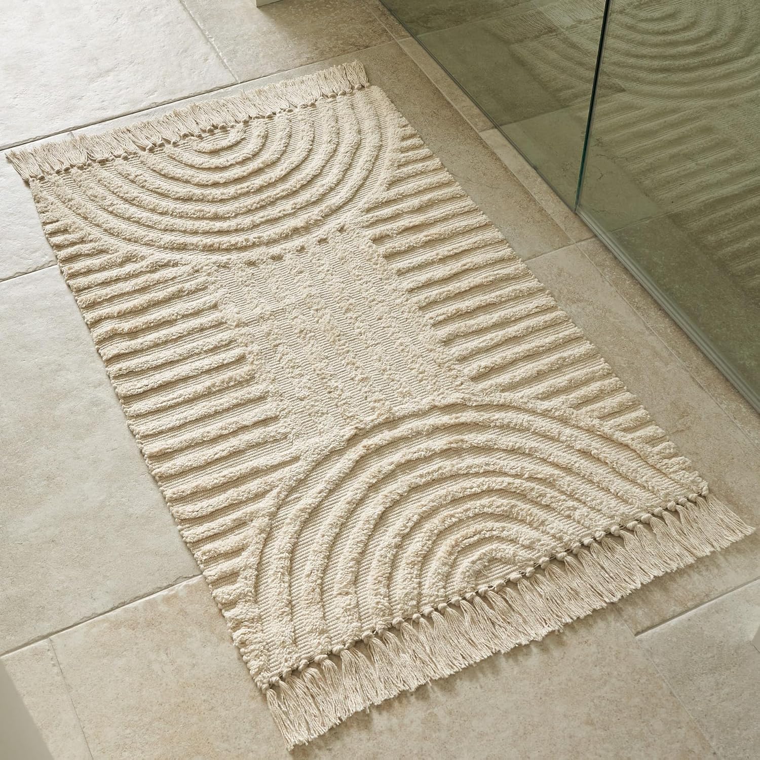 KIBAGA Beautiful Boho Rug with Tassels for Your Bathroom - Soft 2 x 3 ft. Cotton Rug Fits Perfectly Into Your Bath - Washable, Non-Slip Mat Ideal to Enhance Any Modern Home Decor, 24 x 36 inch - Image 9
